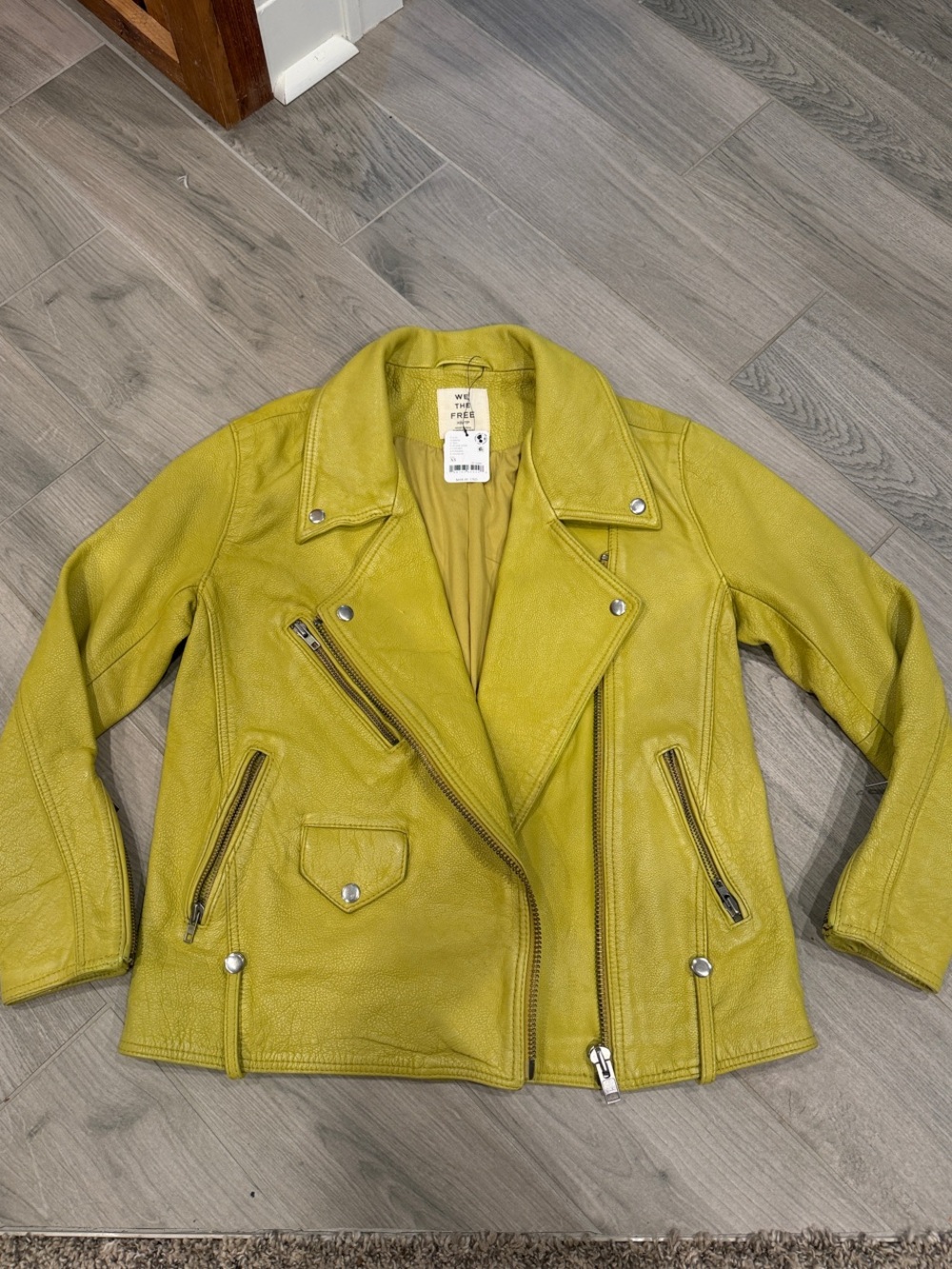 Woven Heart Lime Green Leather Moto Jacket